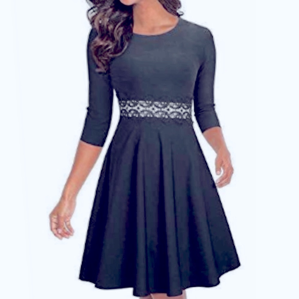 Homeyee Elegant Cocktail Dress with Lace Trim